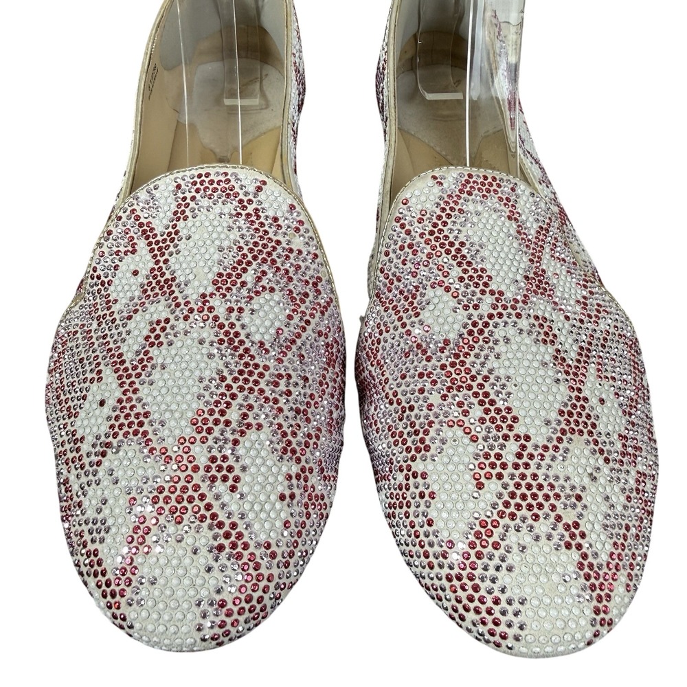Brian Atwood Loafers 8.5 Fits 8 Crystal Rhinestone Red Pink White Slip On Flats - Picture 4 of 16